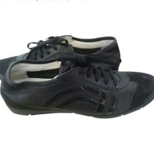Ferragamo Fancy Black Leather/Patent Sneakers 7.5